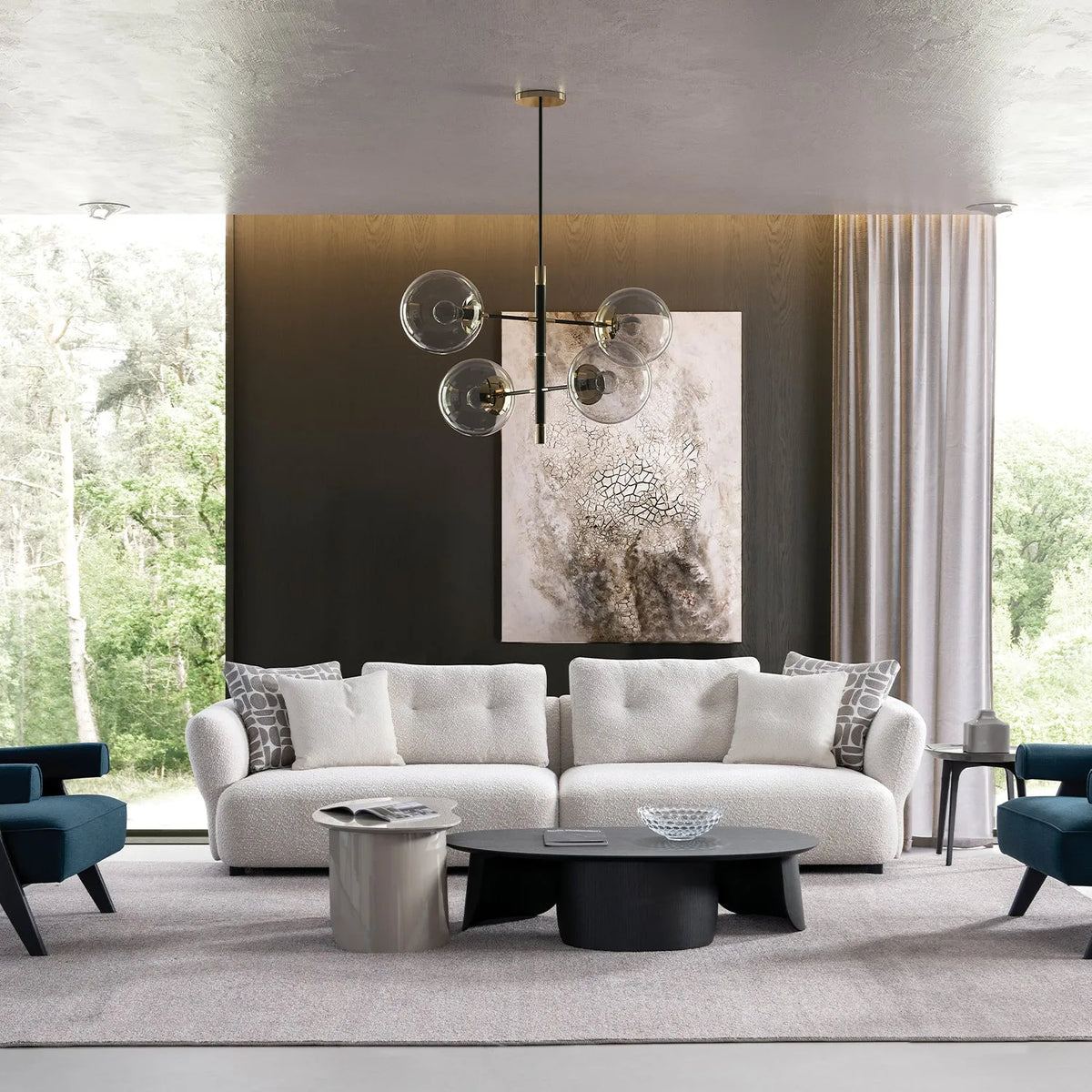 Modern boucle fabric 4 seater sofa couch primary product view.