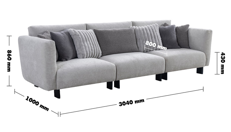 Modern Boucle Fabric Bendable Armrest 4 Seater Sofa PRISTINE Size Chart