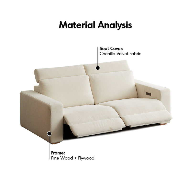 Minimalist chenille velvet fabric electric recliner 3 seater sofa stratus detail 7.