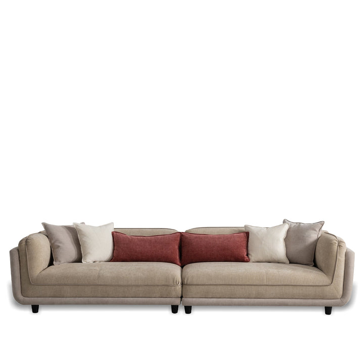 Minimalist corduroy velvet fabric 4.5 seater sofa fluff in white background.