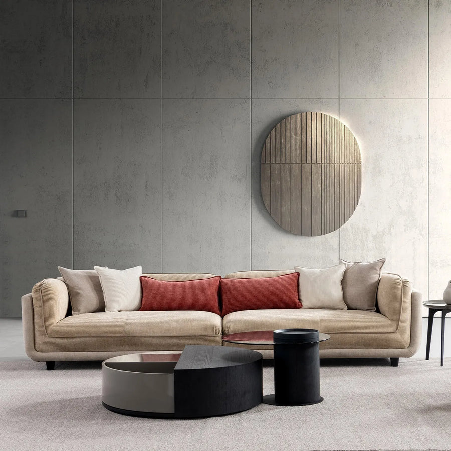 Minimalist corduroy velvet fabric 4.5 seater sofa fluff primary product view.