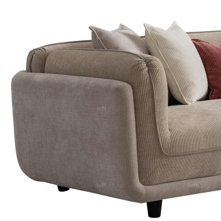 Minimalist corduroy velvet fabric 4.5 seater sofa fluff in real life style.