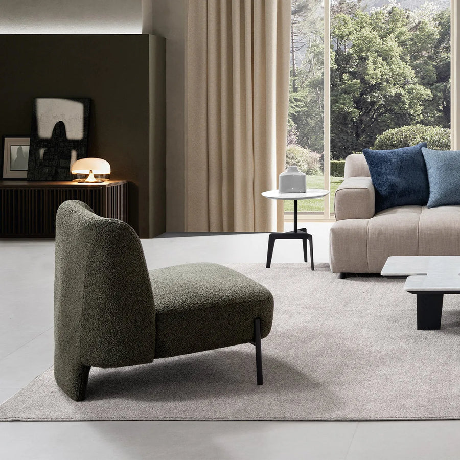 Minimalist sherpa fabric 1 seater sofa atrium primary product view.