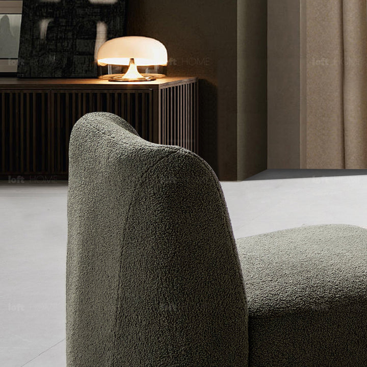 Minimalist fabric 1 seater sofa atrium in details.