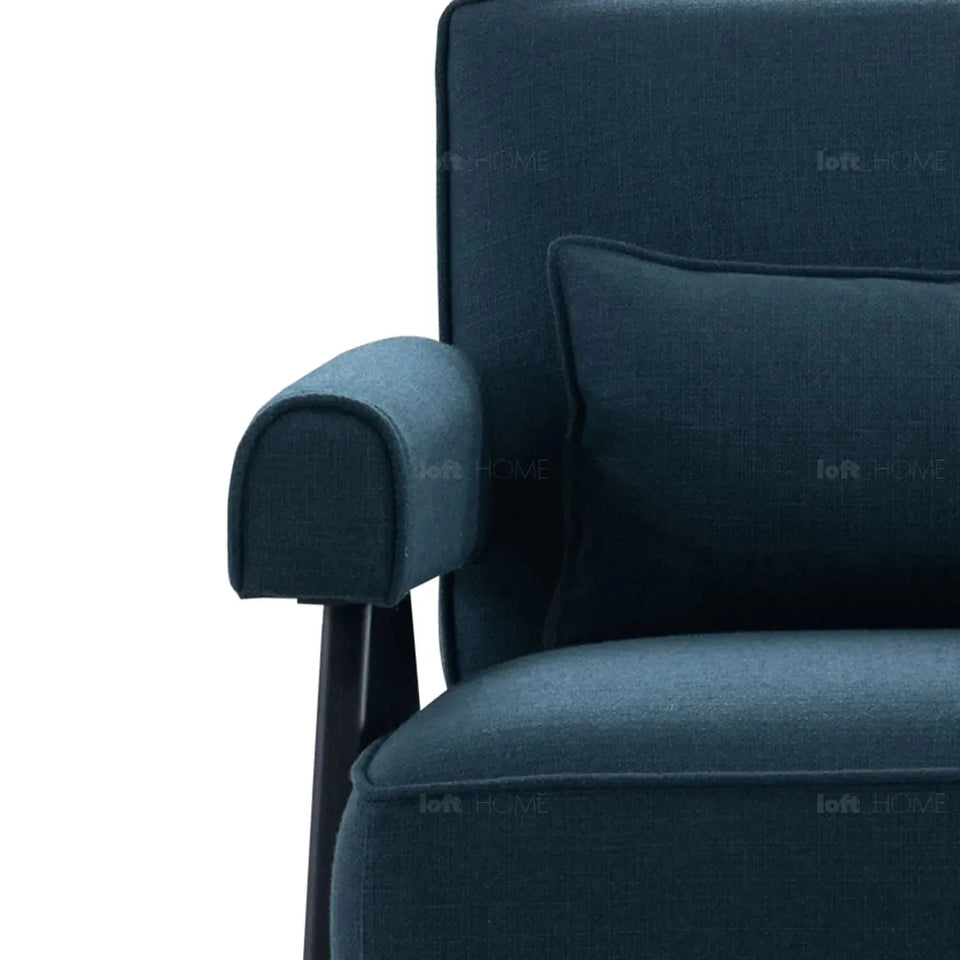 Japandi mixed weave fabric 1 seater sofa azur with context.