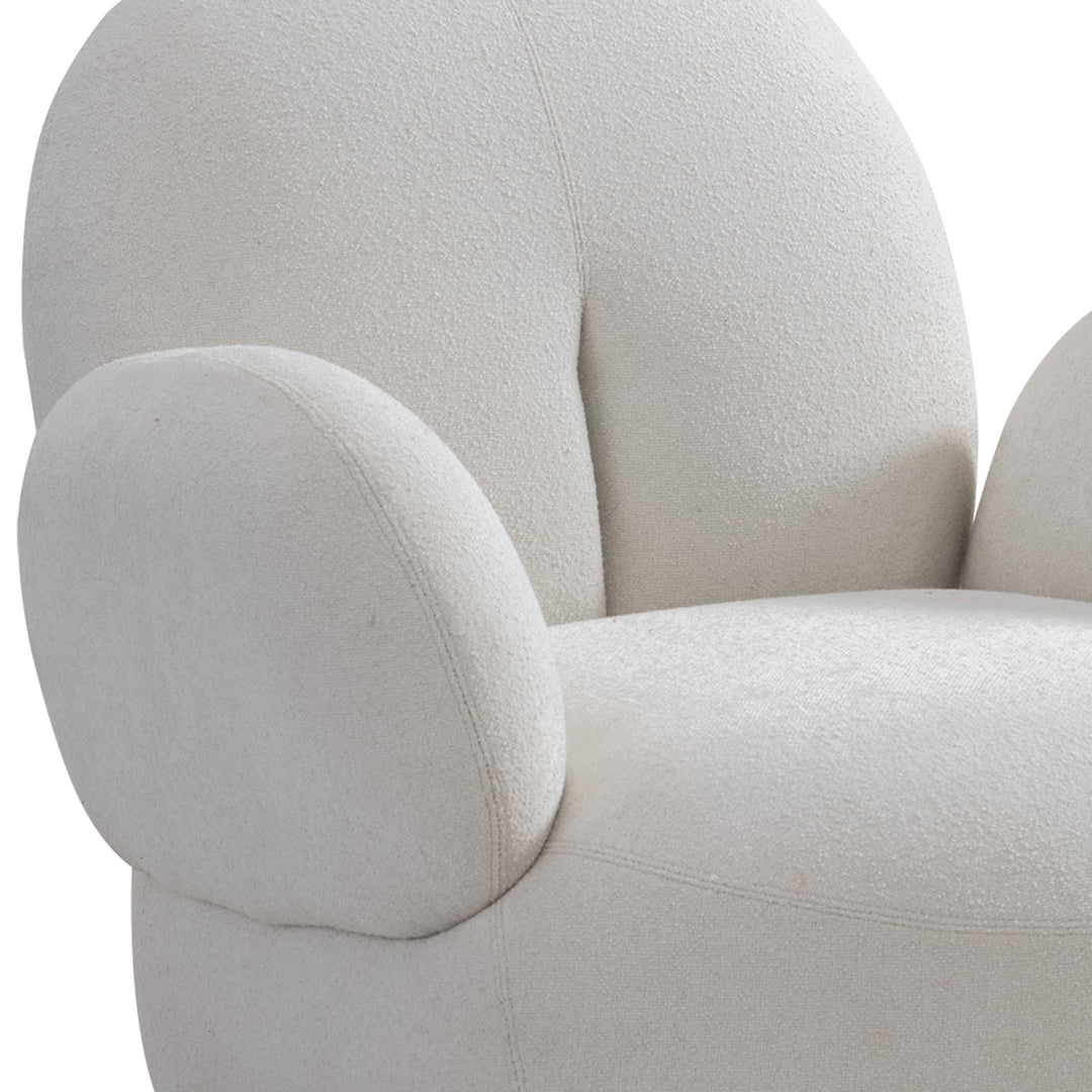 Minimalist fabric 1 seater sofa boucle in real life style.
