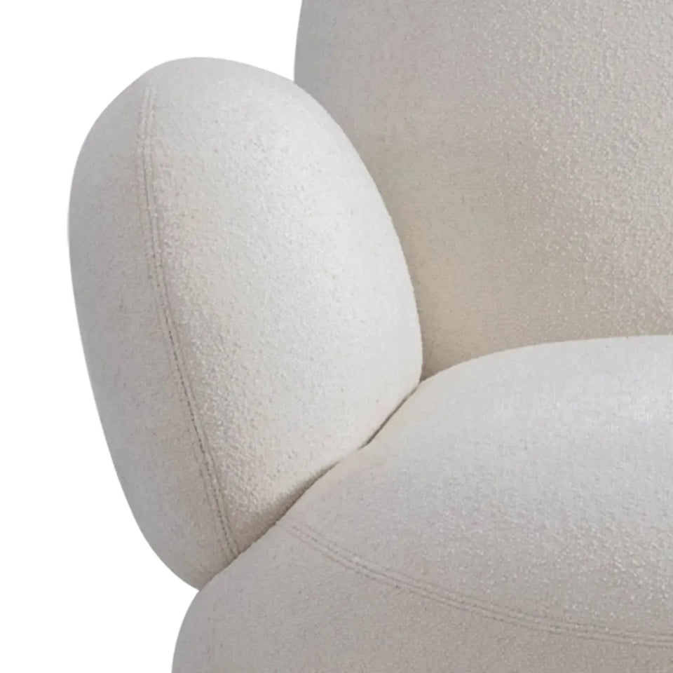 Cream boucle fabric revolving 1 seater sofa boucle with context.