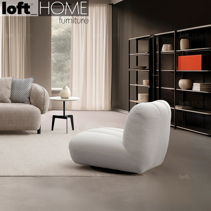 Minimalist fabric 1 seater sofa limestone primary product view.