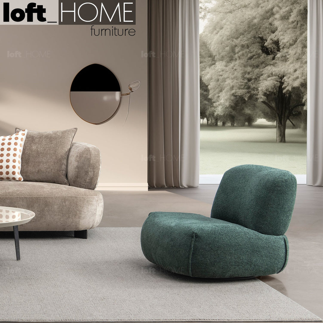 Minimalist fabric 1 seater sofa moss primary product view.