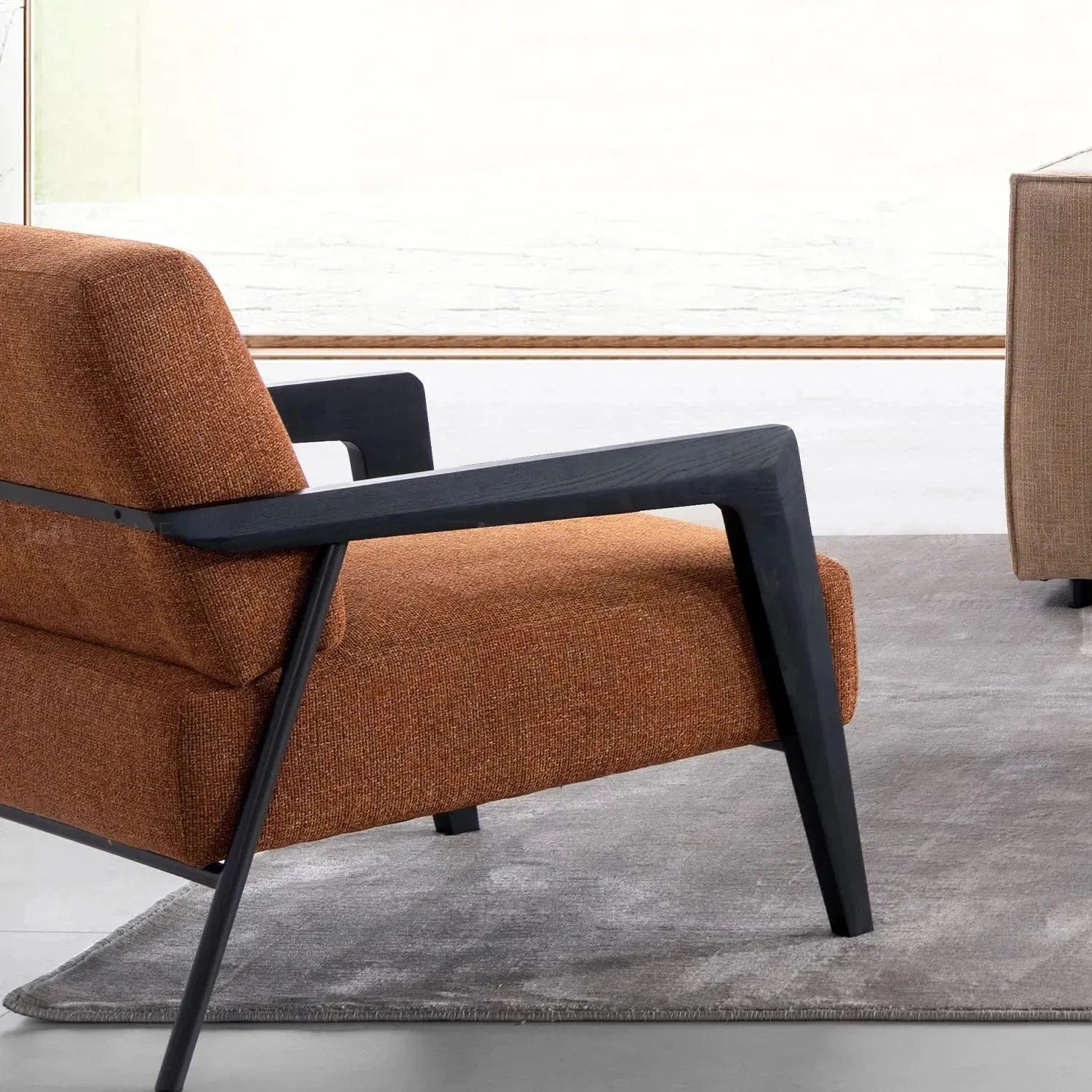 Modern mixed weave fabric 1 seater sofa sempre in details.