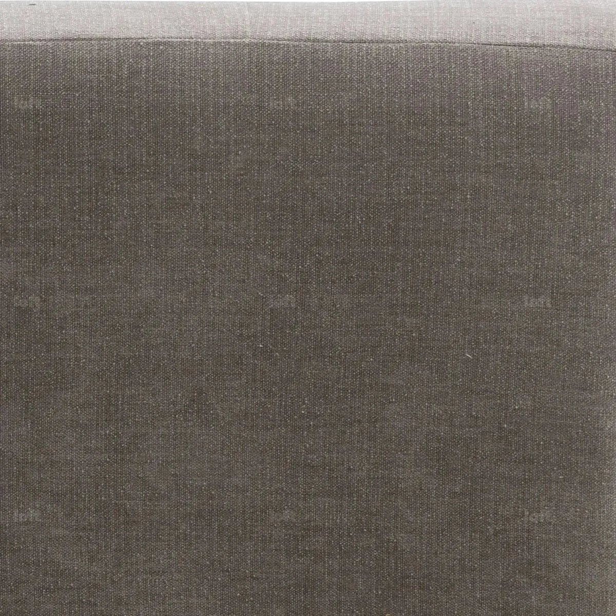 Modern mixed weave fabric revolving 1 seater sofa talc wood in panoramic view.
