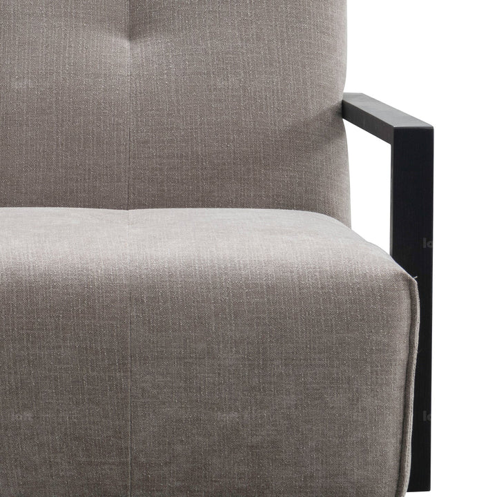 Minimalist fabric 1 seater sofa talc wood in details.