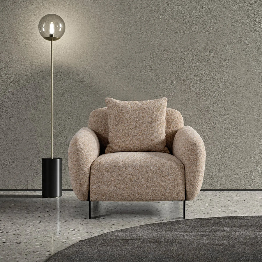 Minimalist mixed weave fabric 1 seater sofa talc primary product view.