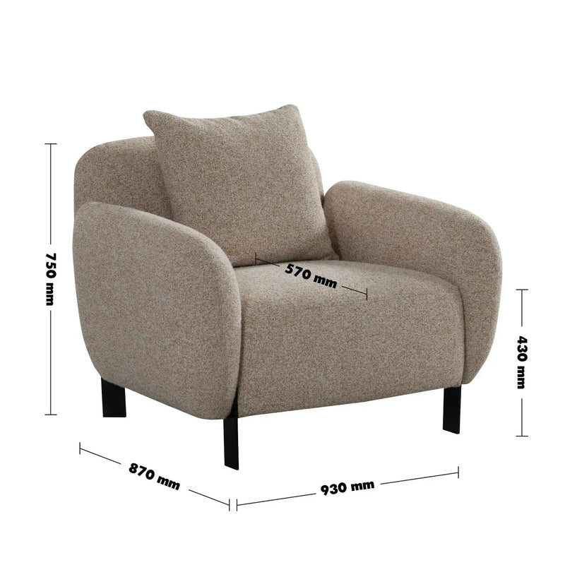 Modern mixed weave fabric 1 seater sofa talc size charts.