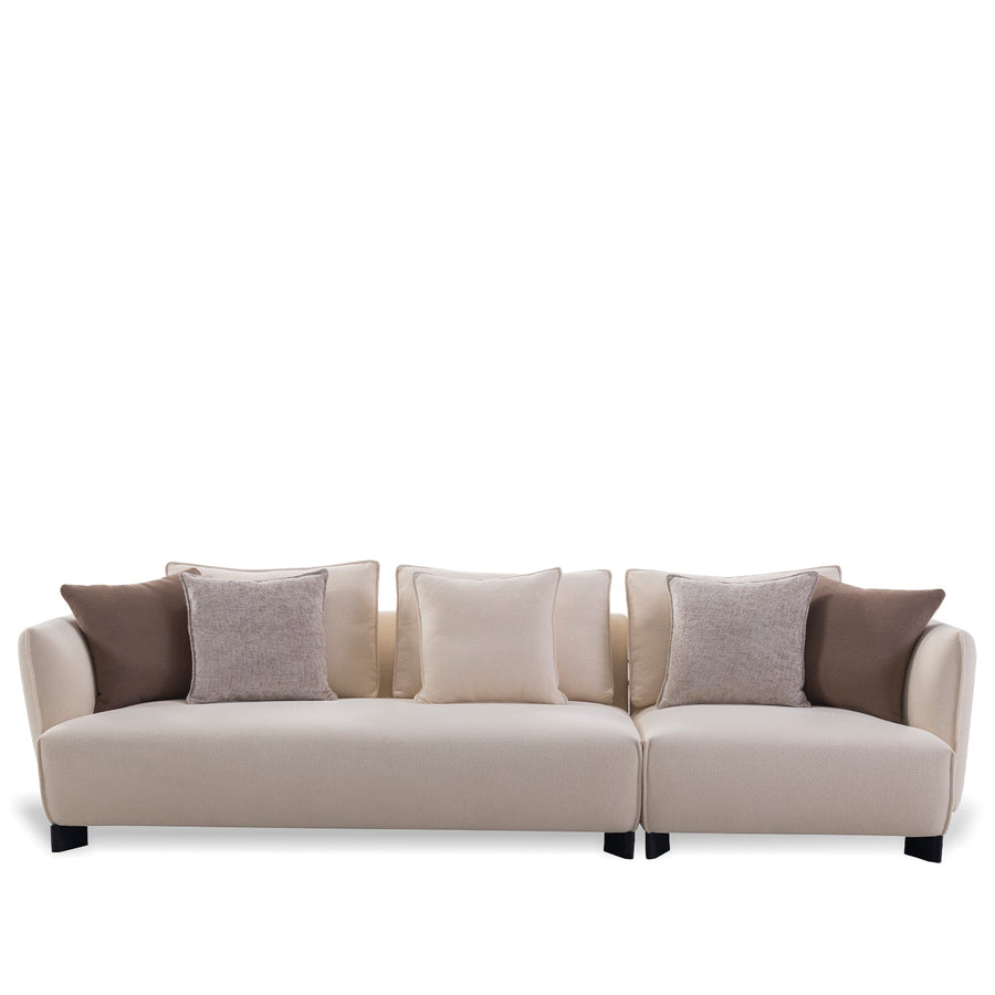 Minimalist fabric 3 seater sofa angler in white background.