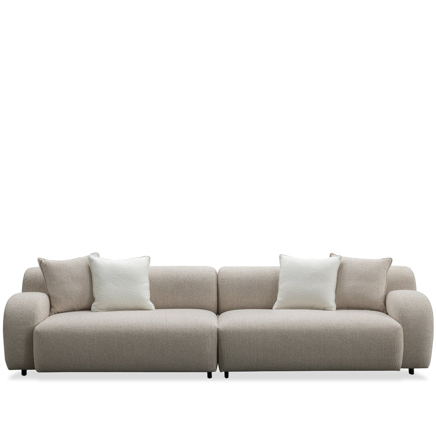 Minimalist fabric 4 seater sofa ench in white background.