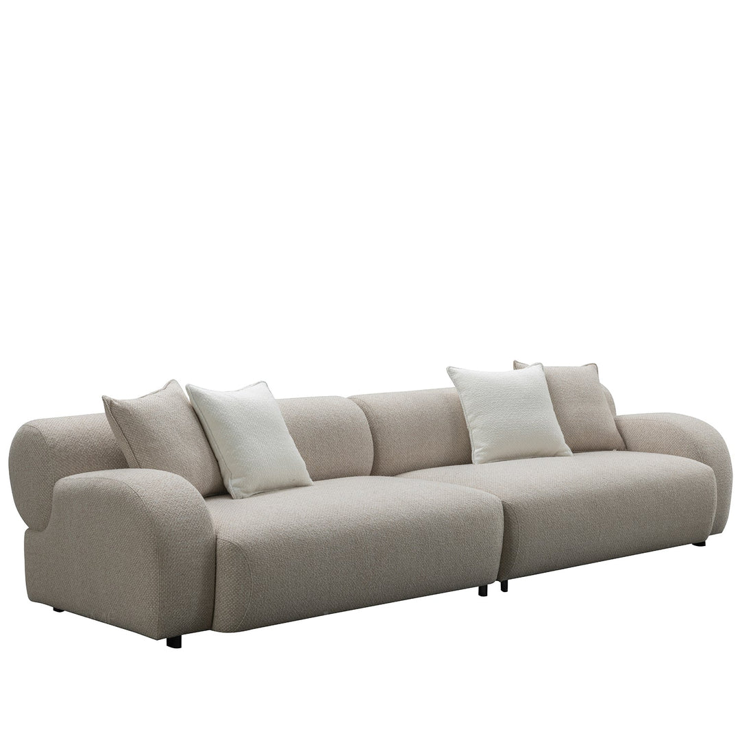 Minimalist fabric 4 seater sofa ench color swatches.