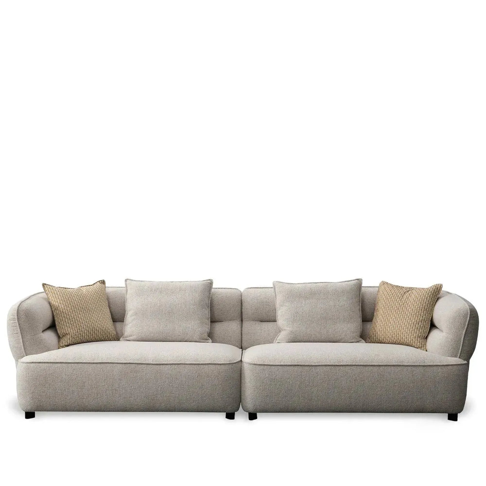 Minimalist mixed weave fabric 4 seater sofa manor in white background.