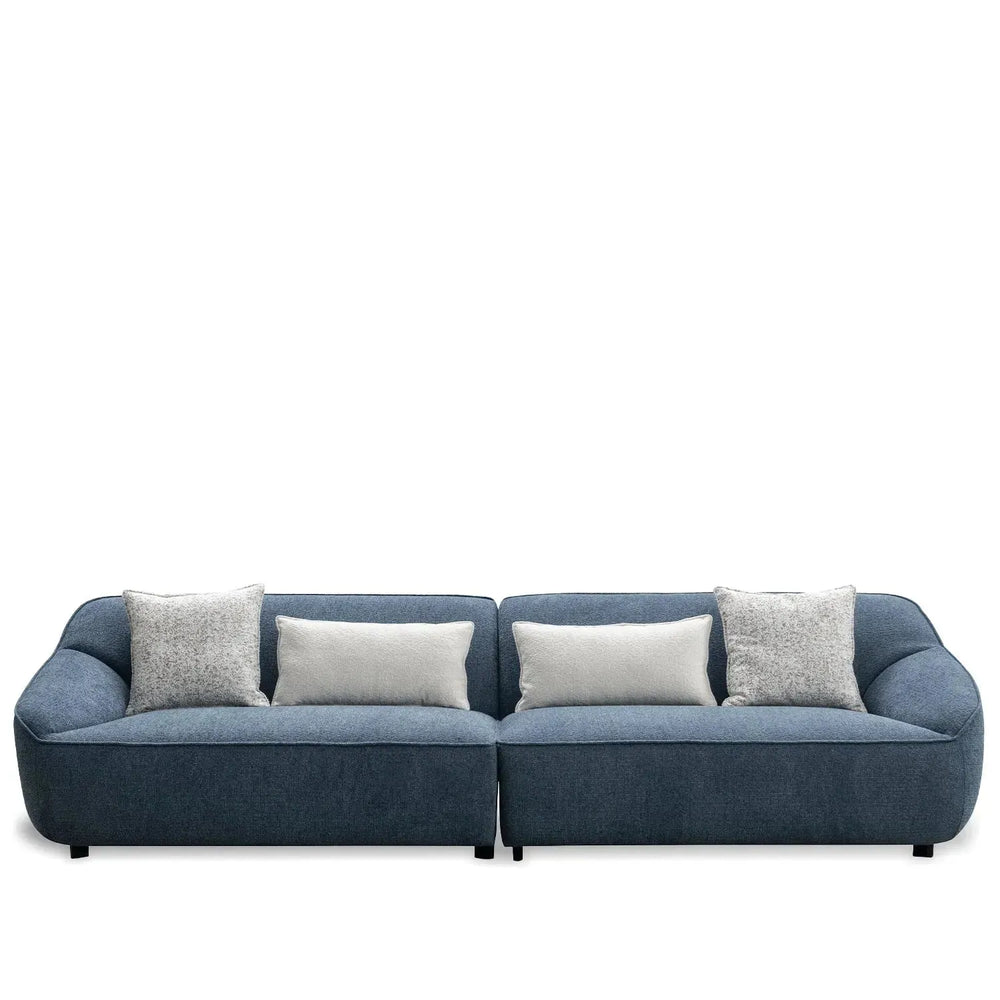 Minimalist mixed weave fabric 4 seater sofa nep in white background.