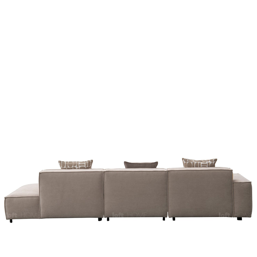 Minimalist fabric 4.5 seater sofa glade color swatches.