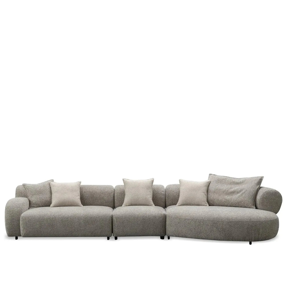 Minimalist mixed weave fabric l shape sectional sofa ench 4+l in white background.