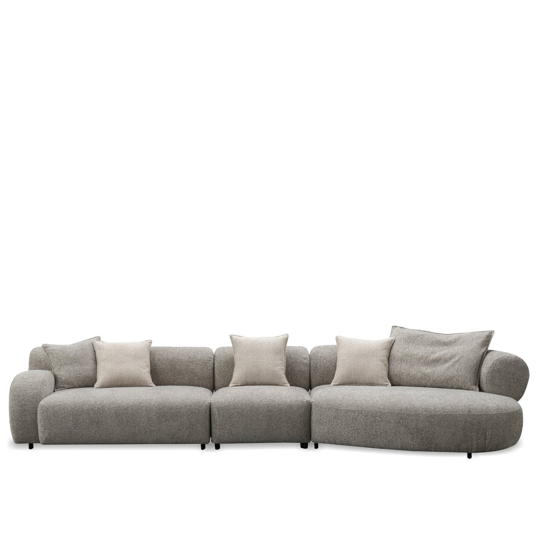 Minimalist fabric l shape sectional sofa ench 2+l in white background.