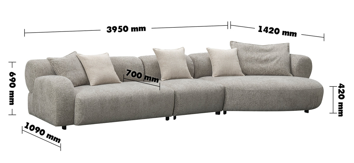 Modern Mixed Weave Fabric L Shape Sectional Sofa ENCH 4+L Size Chart