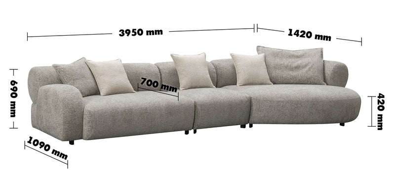 Modern Mixed Weave Fabric L Shape Sectional Sofa ENCH 4+L Size Chart