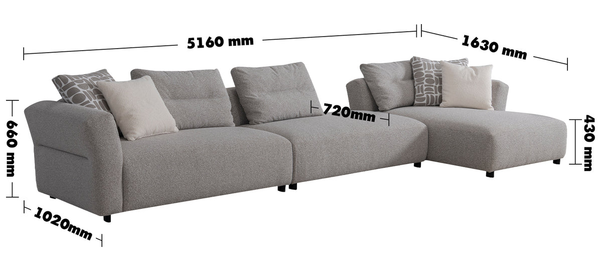 Minimalist Mixed Weave Fabric L Shape Sectional Sofa ESCAPE 5+L Size Chart