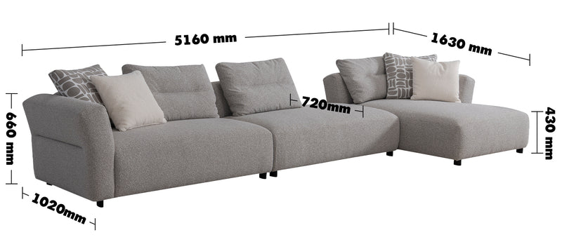 Minimalist Mixed Weave Fabric L Shape Sectional Sofa ESCAPE 5+L Size Chart