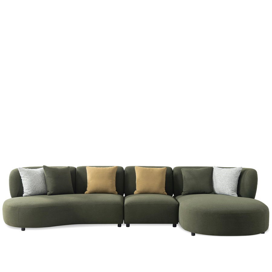 Minimalist fabric l shape sectional sofa fores 4+l in white background.