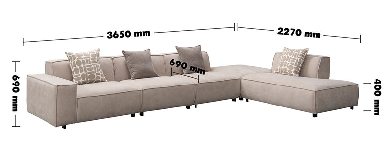 Minimalist Mixed Weave Fabric L Shape Sectional Sofa GLADE 3+Ottoman+L Size Chart