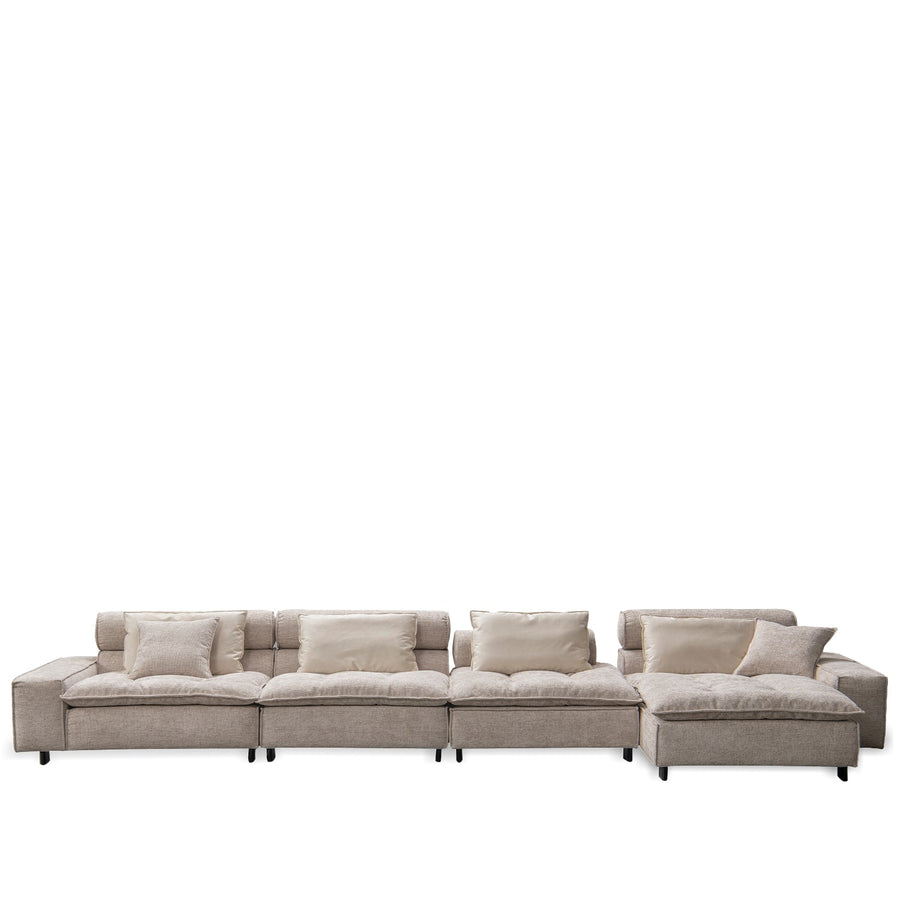 Minimalist fabric l shape sectional sofa illar 4+l in white background.