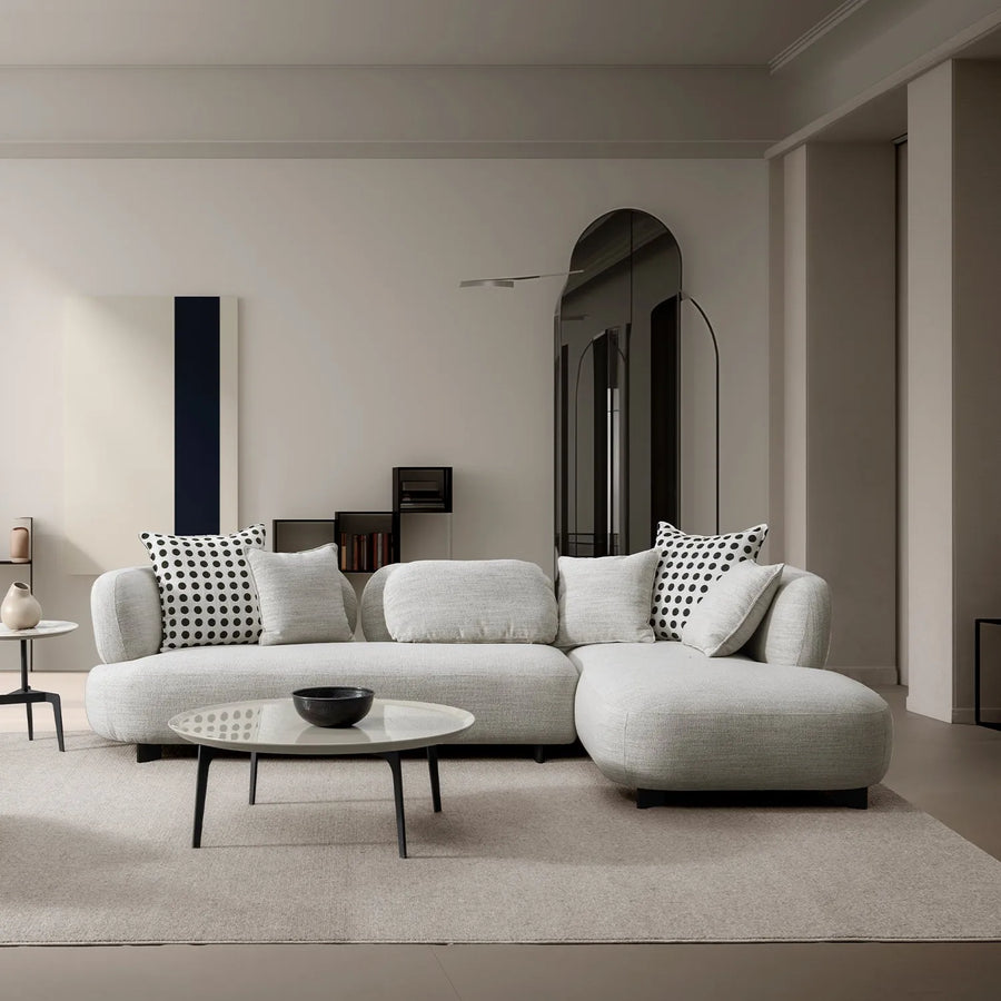 Minimalist mixed weave fabric l shape sectional sofa monti 4+l primary product view.