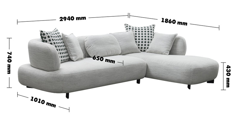 Cream Mixed Weave Fabric L Shape Sectional Sofa CALYX 4+L Size Chart
