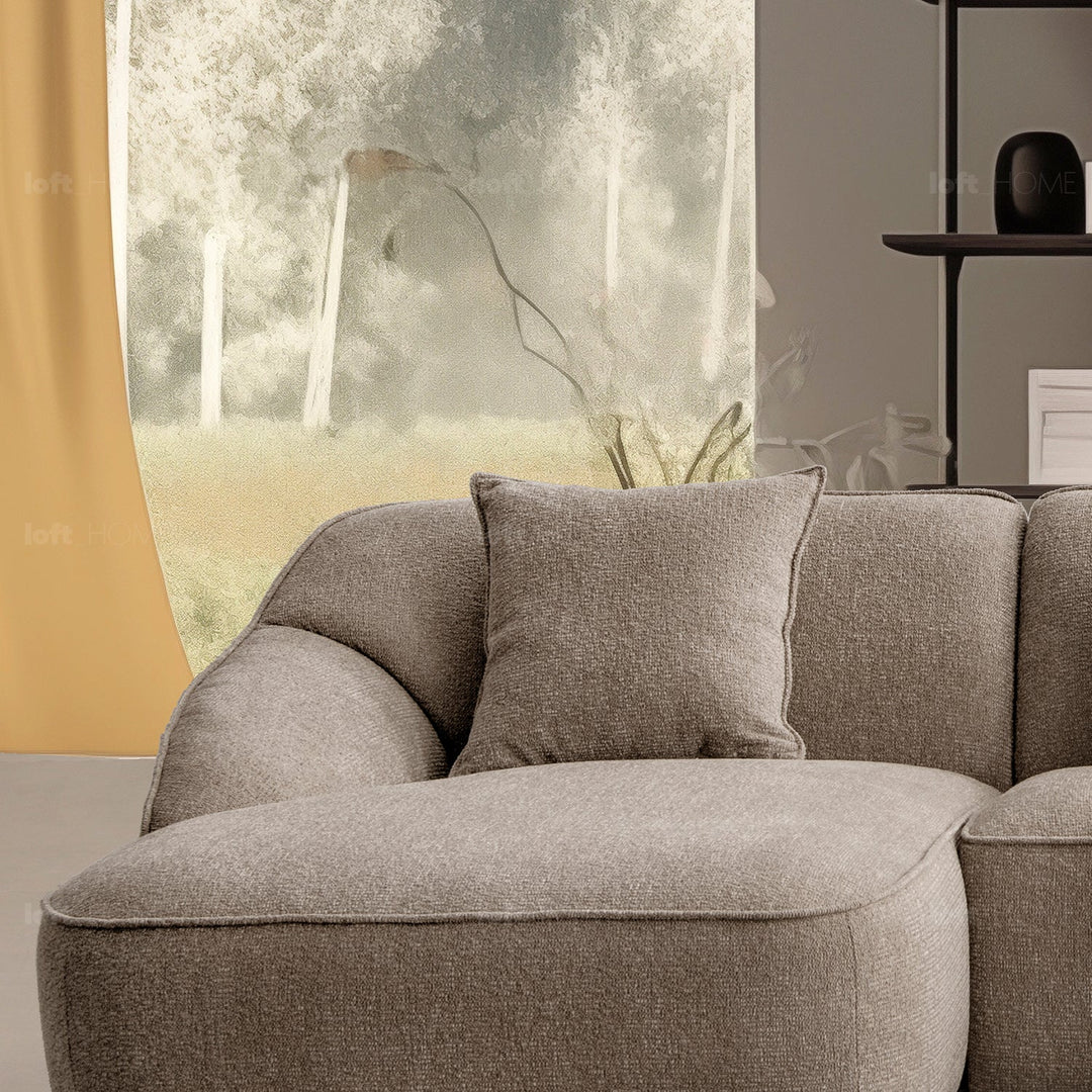 Minimalist fabric l shape sectional sofa sphia 3+l in panoramic view.