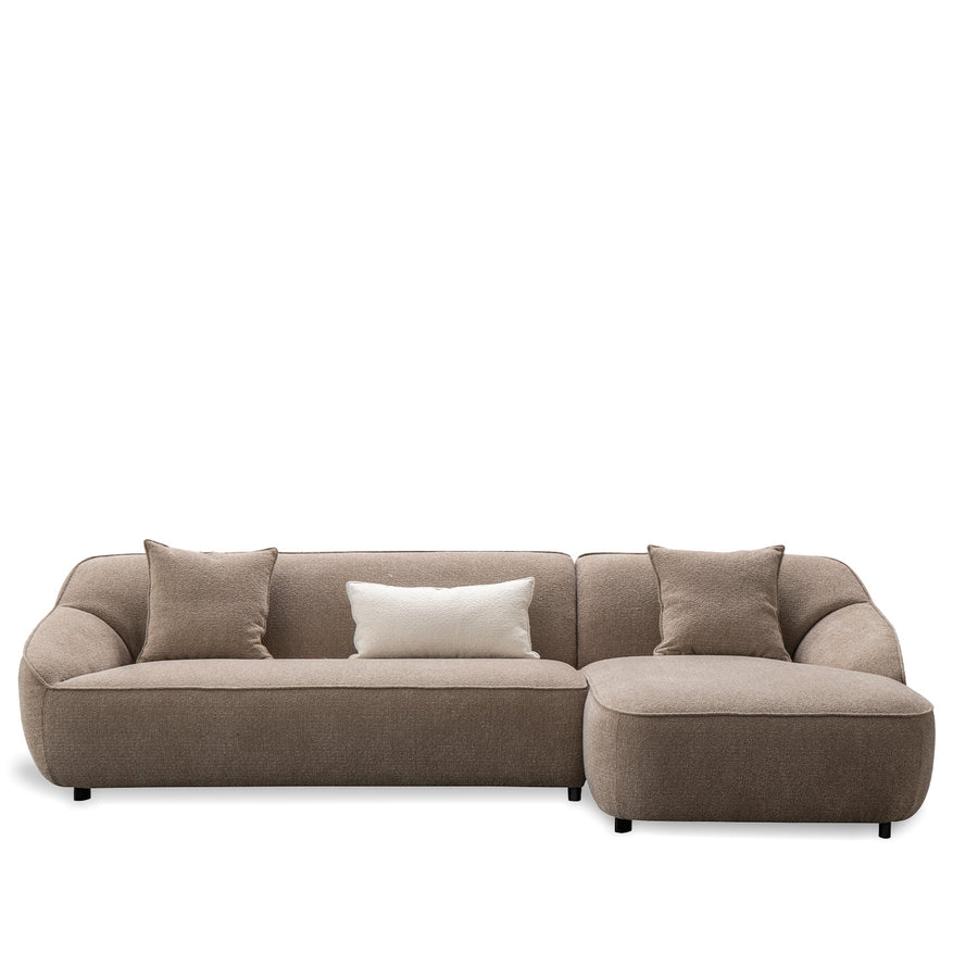 Minimalist fabric l shape sectional sofa sphia 3+l in white background.