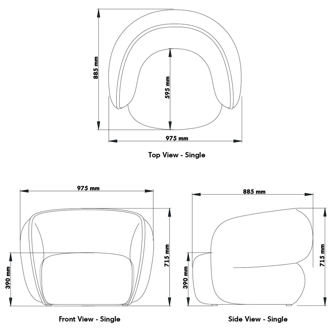 Minimalist fabric 1 seater sofa pod size charts.