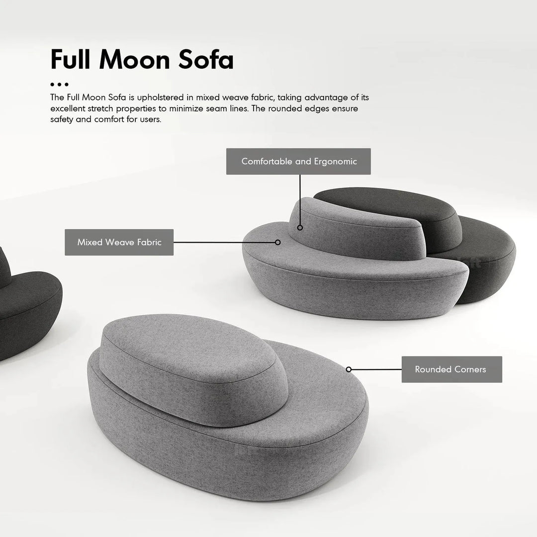 Minimalist fabric modular 3 seater sofa moon in details.