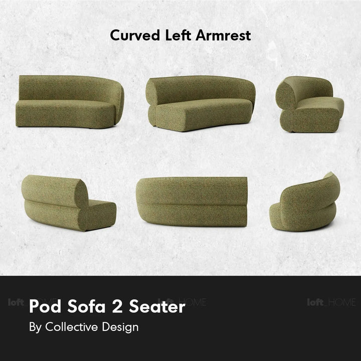 Minimalist fabric modular curved 2 seater armrest corner sofa pod detail 1.