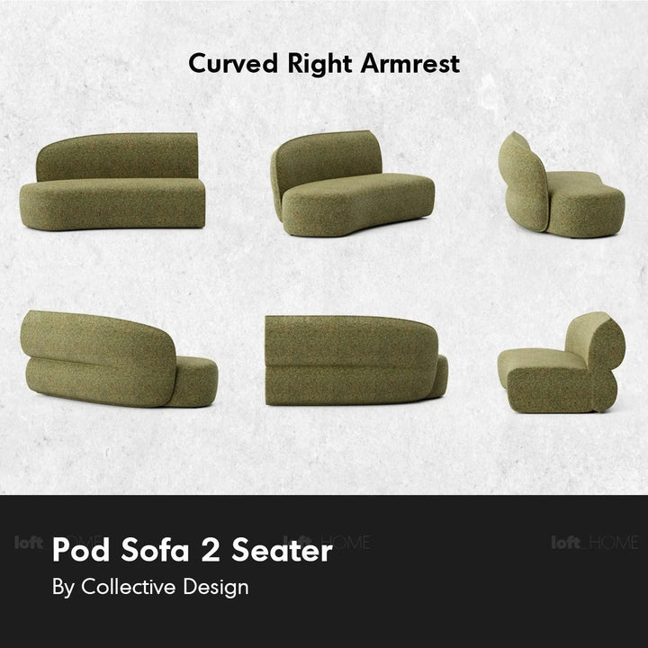 Minimalist fabric modular curved 2 seater armrest corner sofa pod detail 2.