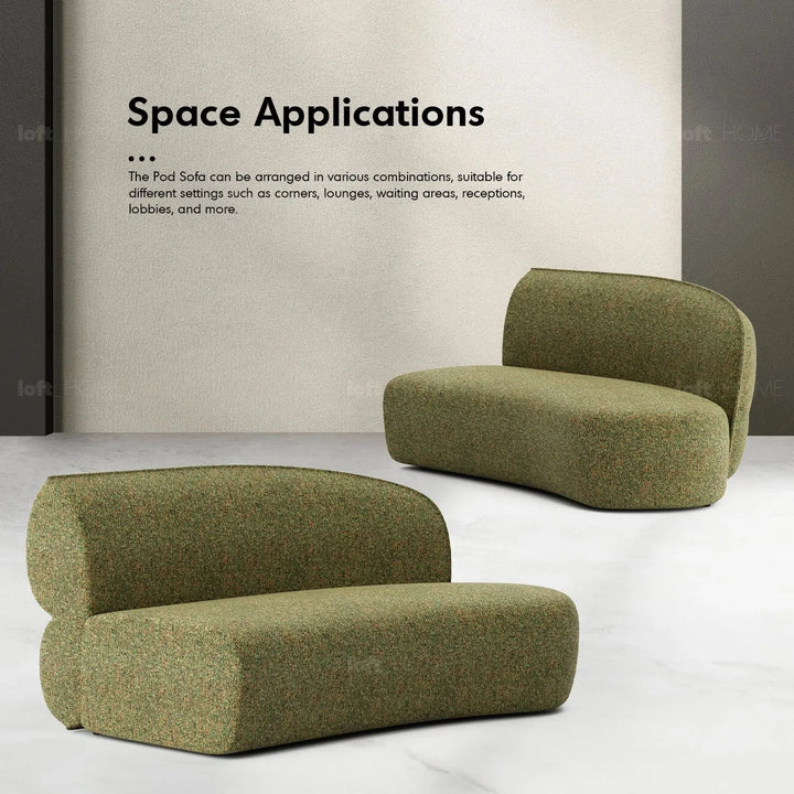 Minimalist fabric modular curved 2 seater armless corner sofa pod situational feels.