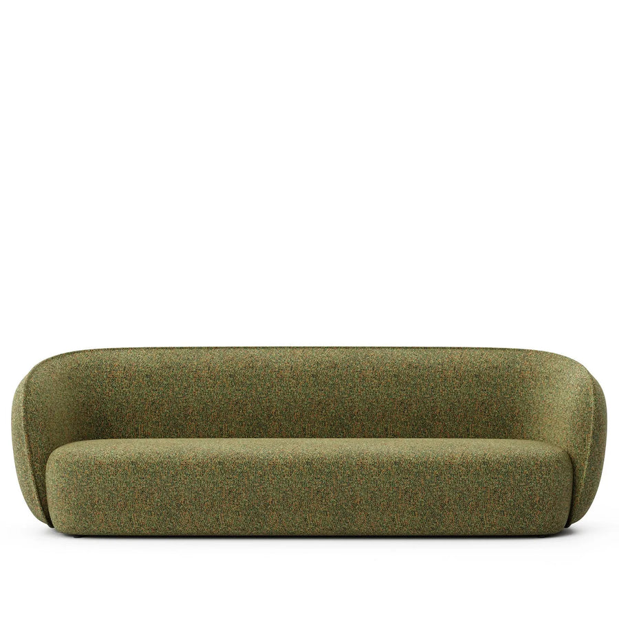 Minimalist fabric straight 3 seater sofa pod in white background.