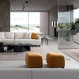 Cream sherpa fabric ottoman saffron primary product view.