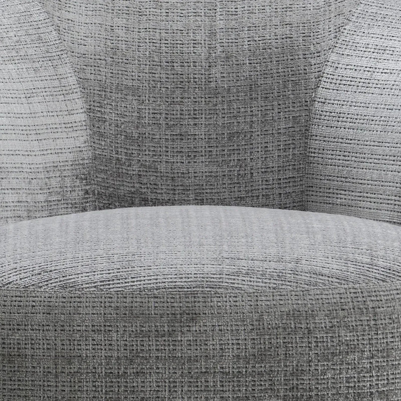 Cream mixed weave fabric revolving 1 seater sofa criet in panoramic view.