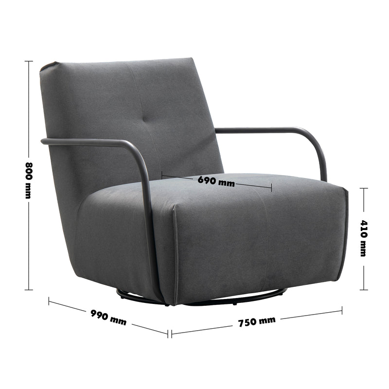 Modern Mixed Weave Fabric Revolving 1 Seater Sofa TALC METAL Size Chart