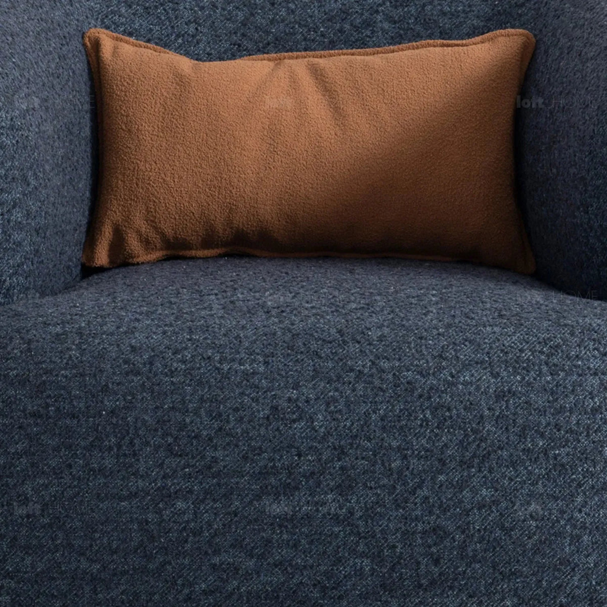 Cream boucle fabric revolving 1 seater sofa vance in close up details.
