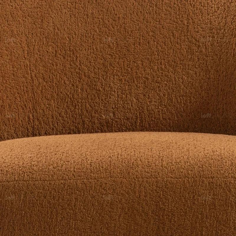 Cream sherpa fabric revolving 1 seater sofa vigor in panoramic view.