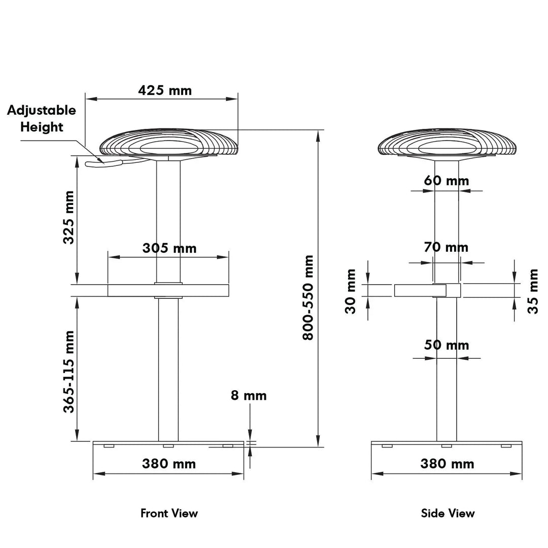 Minimalist fabric round bar stool shell size charts.