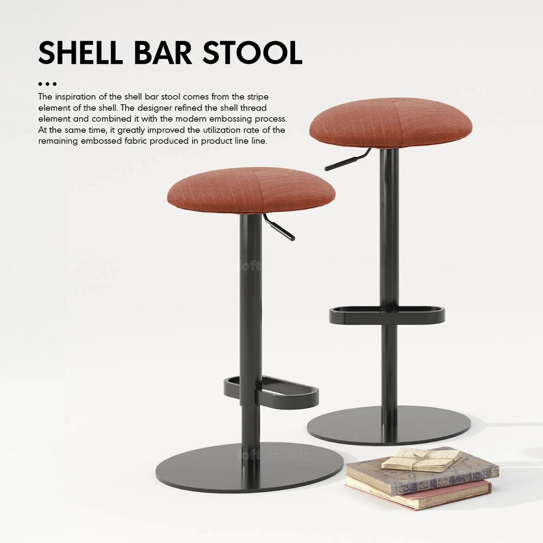 Minimalist fabric round bar stool shell in real life style.